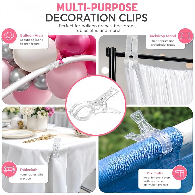 15 Pack Clear Balloon Arch Clips, 3.5-Inch Heavy Duty Backdrop Clips | Includes - Image 7