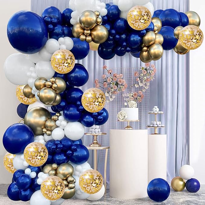 Navy Blue Gold Balloons Garland Kit, Party Decor | Dark Blue Gold White by Zesliwy
