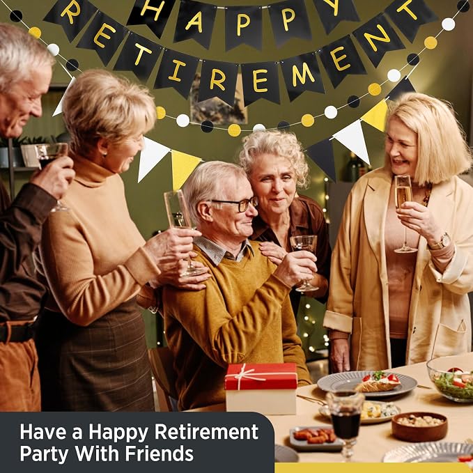 Happy Retirement Banner Assembled GAGAKU Black and Gold Retirement Party - Image 6