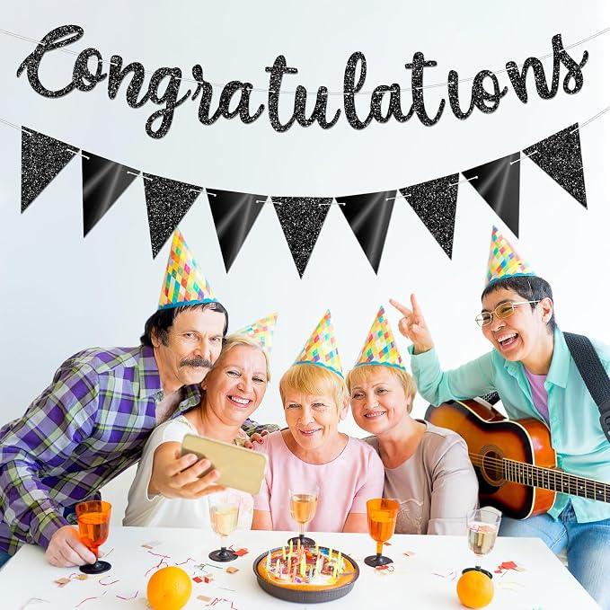 Glitter Black Congratulations Banner - Image 5