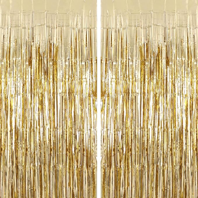 2 Pack Fringe Curtains Foil Shiny Fringe Backdrop Tinsel Door Streamers Foil by TOTAFAM