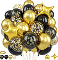 Black and Gold Balloons, Confetti Balloon 4 And 5 point Star Foil Balloon by Paready