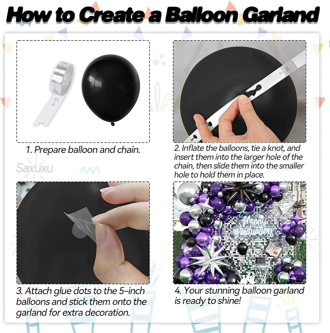 Purple Black Balloon Arch Kit, Sliver Star Foil Balloons - Image 3