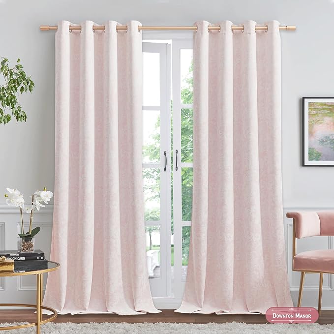 Beauoop Pink Floral Jacquard Blackout Curtains - Image 4