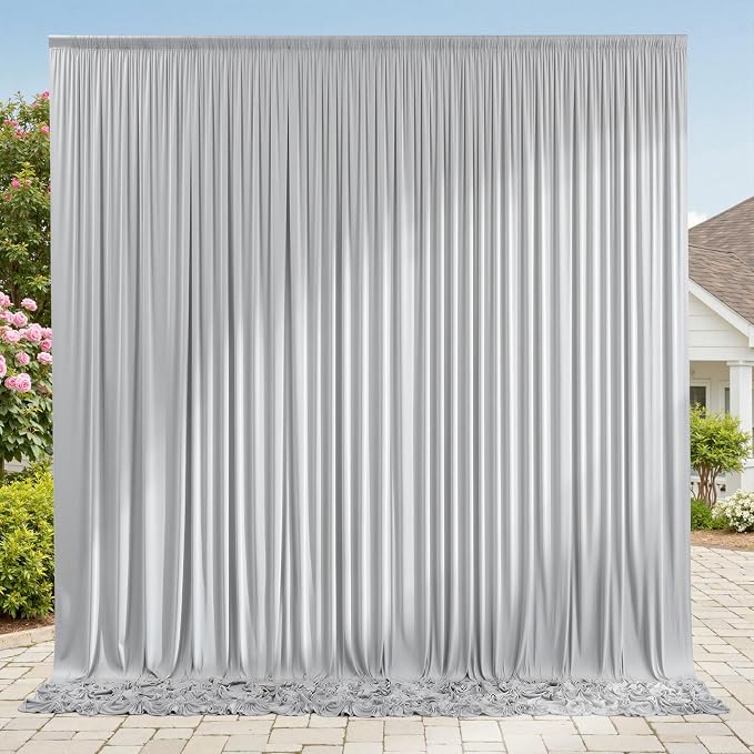 10ft x 10ft Wrinkle Free Silver Backdrop Curtain fpr Parties, Polyester by ENJOYYOURPARTY