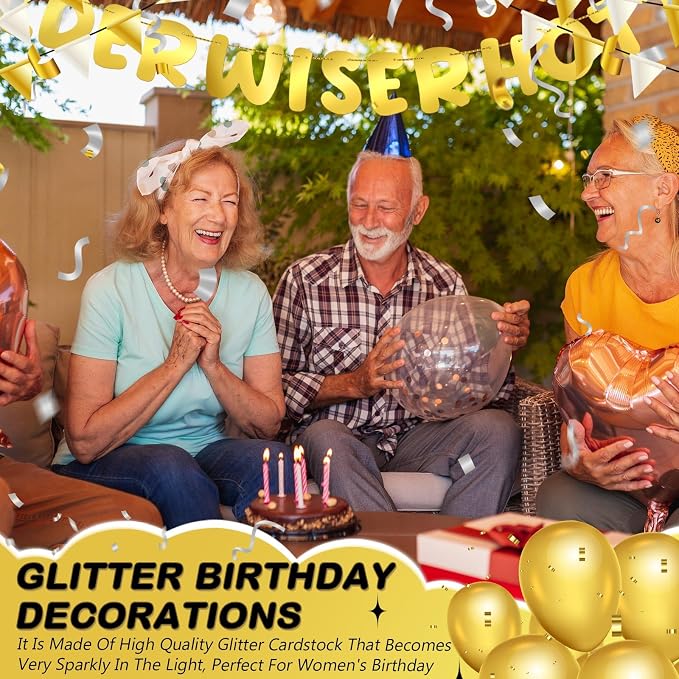Fulmoon Set of 3 Pre Strung Older Wiser Hotter Glitter Banner Funny Birthday - Image 5