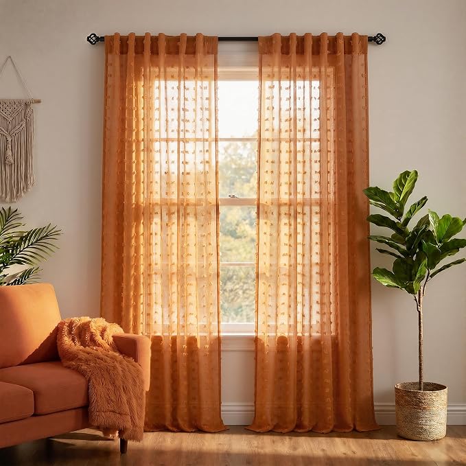 KOUFALL Fall Sheer Curtains 96 Inch Long 2 Panel Set, Autumn Decor by KOUFALL