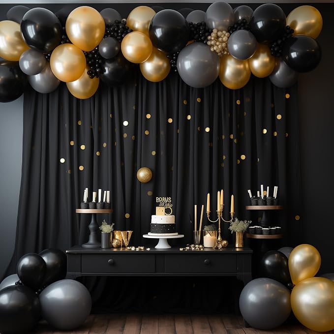 Black Backdrop Curtain for Parties Backdrop Drapes, 4 Panel 5x8FT - Image 4