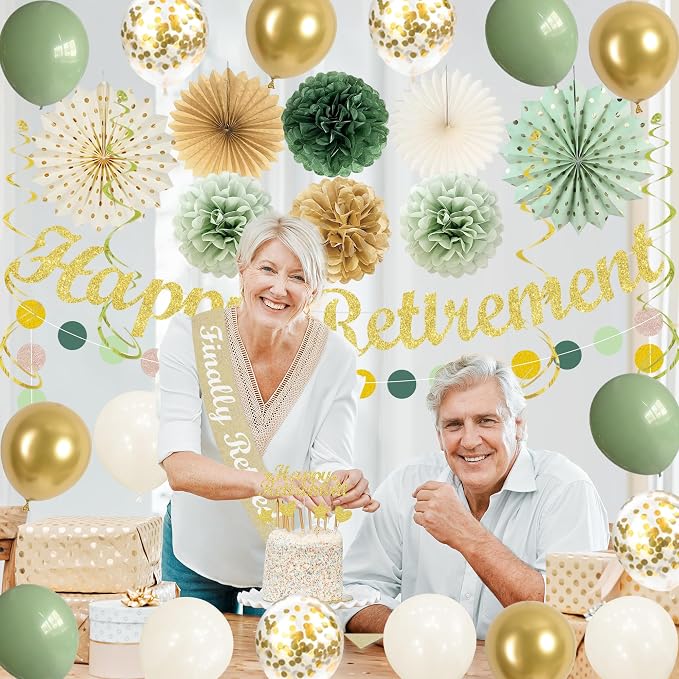 Vlipoeasn Green Gold Retirement Decorations - Image 8