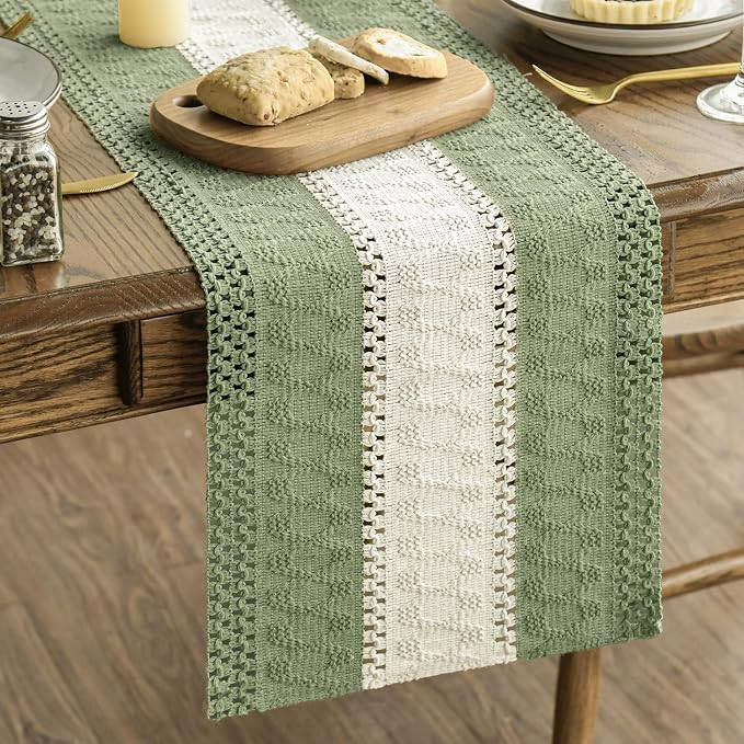 Artoid Mode Light Green Farmhouse Woven Table Runner 12x48 Inch | Seasonal by ArtoidMode