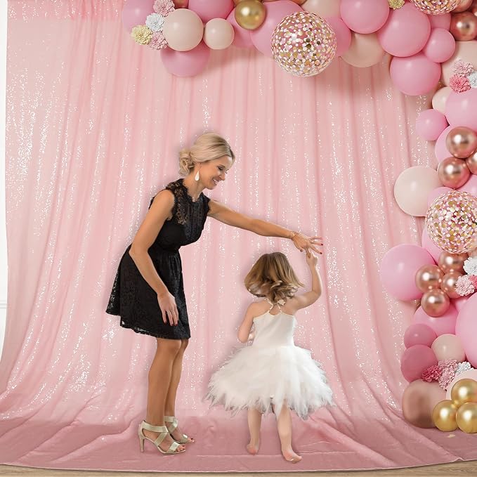 PartyDelight Pink Sequin Backdrop 20x10ft Sparkly Photo Curtain | 4 Inch Rod - Image 6