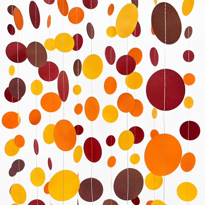 46Ft Fall Party Decorations Polka Dots Garlands Orange Yellow Burgundy Brown by pinkblume