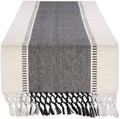 DII Dobby Stripe Table Runner, 13x108 Black & Cream Background | Woven by DII