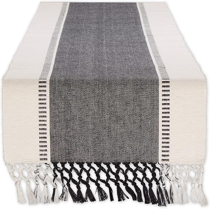 DII Dobby Stripe Table Runner, 13x108 Black & Cream Background | Woven by DII