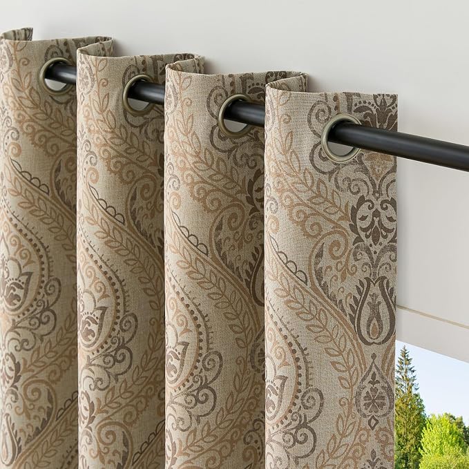 jinchan Taupe Damask Curtains 96 Inch Room Darkening Grommet 2 Panels | - Image 8
