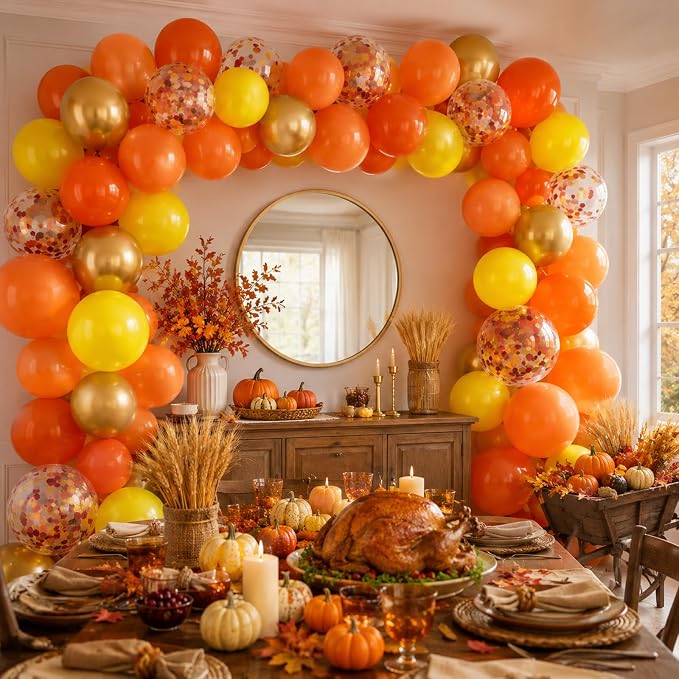 Fall Balloons 12 Inch Thanksgiving Burnt Orange Gold Confetti Balloons Set | - Image 5