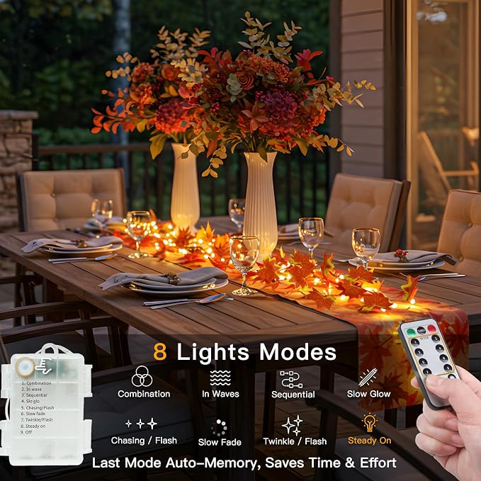 Vine with Fairy Lights Battery Operated, 33ft 100 LED Maple Leaf String Lights - Image 3