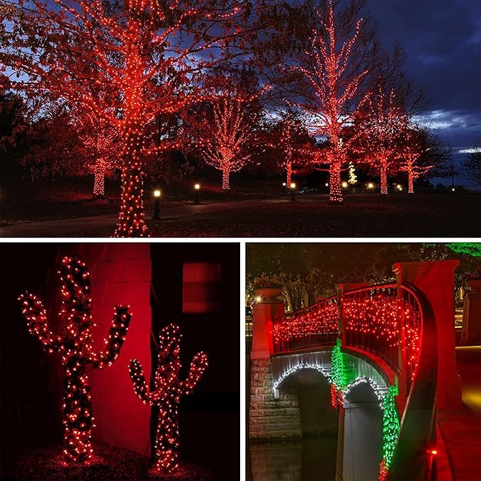 66Ft 200 LED Fairy Lights Plug in, Waterproof String Lights Outdoor and Indoor 8 Modes Christmas Lights Bedroom Decor with Remote, Twinkle Lights with Timer for Girl's Room Christmas Decorations (Red)