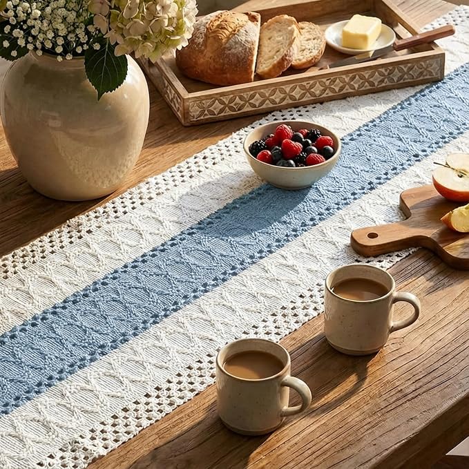 Artoid Mode Sky Blue Farmhouse Rustic Table Runner 12x60 Inch | Seasonal - Image 3