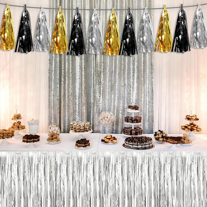 3P Black Gold Silver Tassel Banner Garland Metallic Foil Fringe Banner Tinsel - Image 3