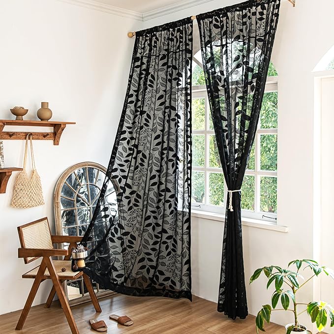 Treatmentex Lace Black Sheer Curtains - Image 6