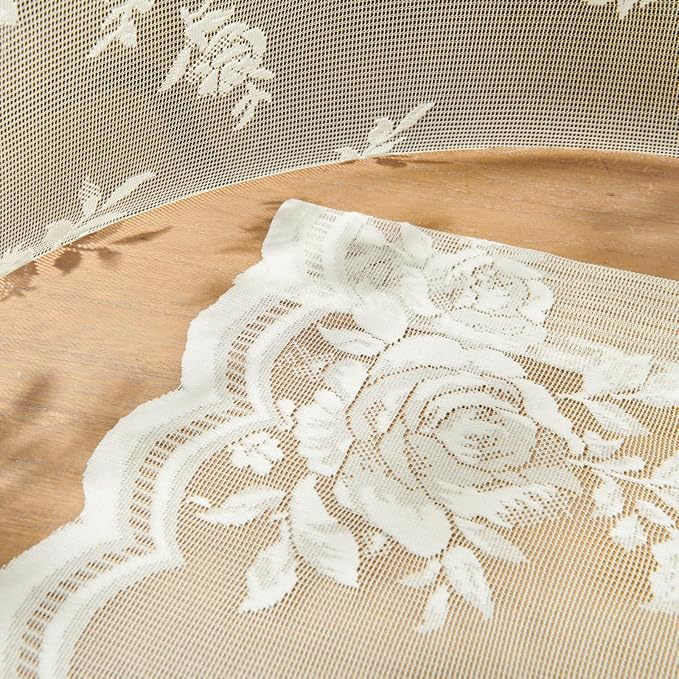Cream Lace Curtains 45 Inch Length Victorian Floral Sheer Curtains - Image 6