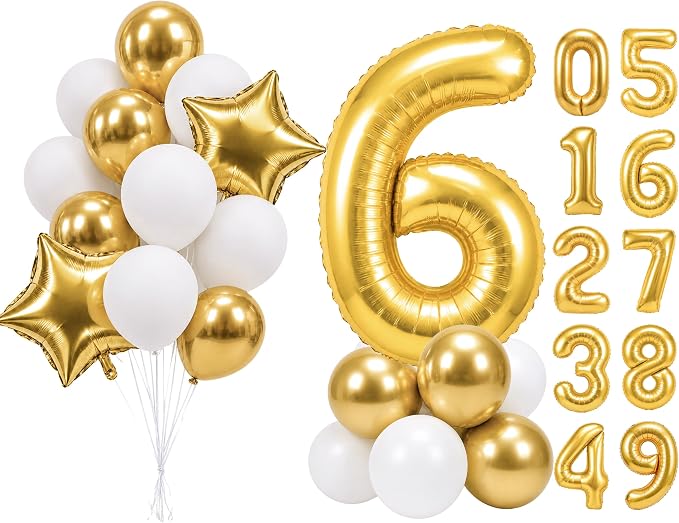 PartyWoo Number Balloons 40 Inch Gold Number 6 Kit 25pcs by PartyWoo