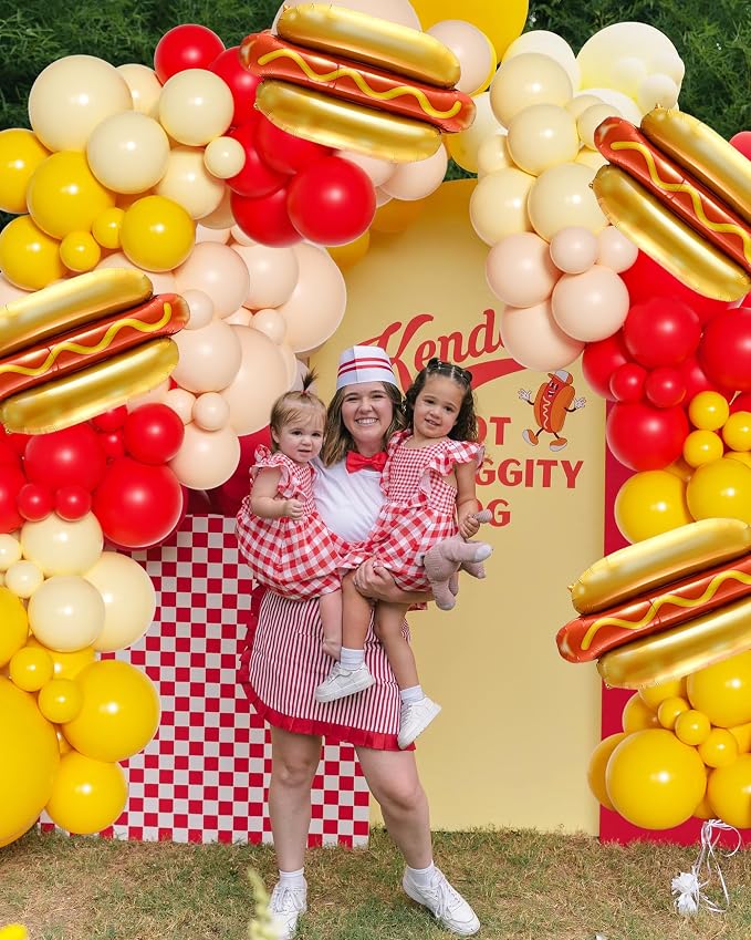 Cute Hot Dog Balloon Garland Arch Kit，151PCS Red and Yellow Balloons, Creative - Image 5
