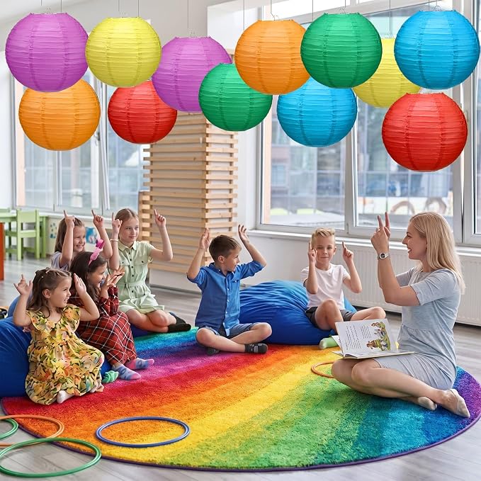 12 Pcs 10 Inch Hanging Paper Lanterns Party Decorations Colorful Rainbow - Image 7