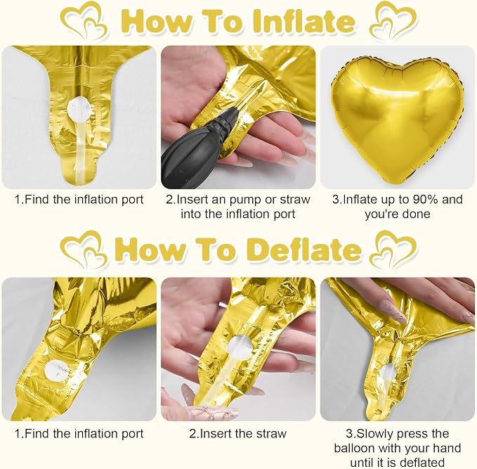 Black Gold Heart Balloons, 18Inch Gold Helium Balloon - Image 7