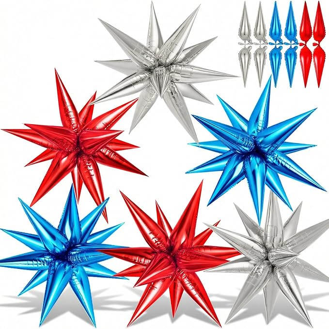 72 PCS Star Foil Balloons, 26 Inch Large Explosion Red White and Blue Star by GCTWFYK