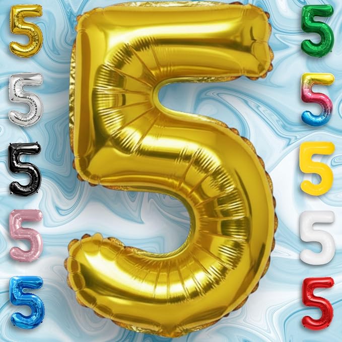 Gold Number Balloon 5 Mylar Foil Balloons 32 inch - Image 3