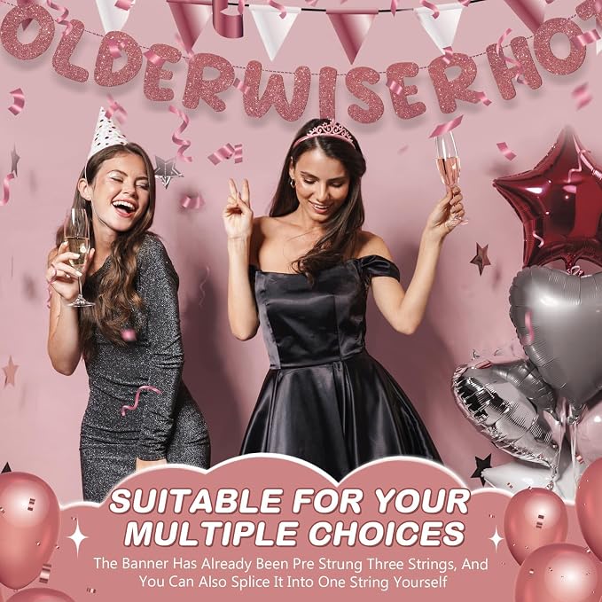 Fulmoon Set of 3 Pre Strung Older Wiser Hotter Glitter Banner Funny Birthday - Image 4