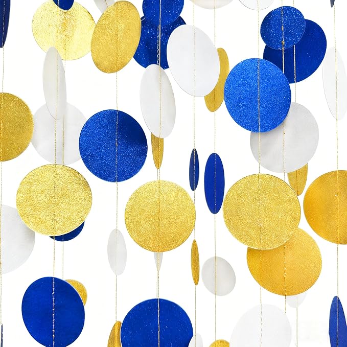 Royal Blue Gold White Party Polka Dot Garland Dark Blue Glitter Gold White - Image 4