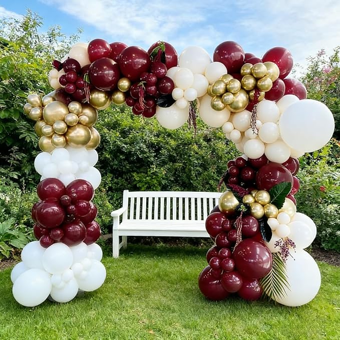 103pcs Burgundy, 18/12/10/5 Inch Maroon & Metallic Gold Balloons - Image 5