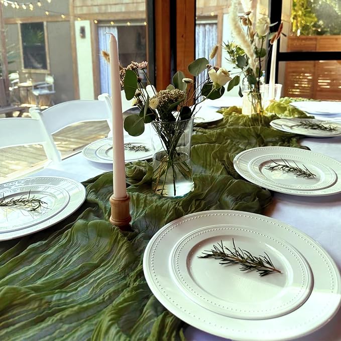 10 Pack Olive Green Cheesecloth Table Runner 10FT Boho Gauze Fabric Table - Image 6