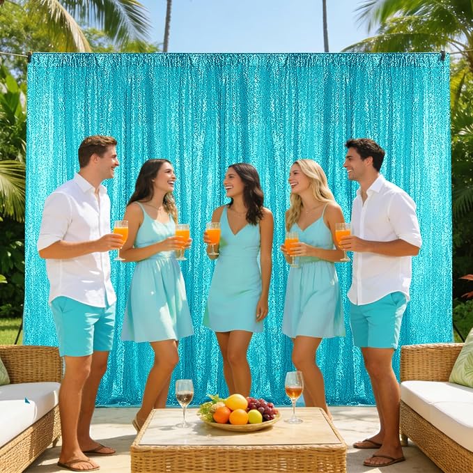 Sugargirl Turquoise Sequin Backdrop Curtain 4FTx8FT Glitter Turquoise - Image 8