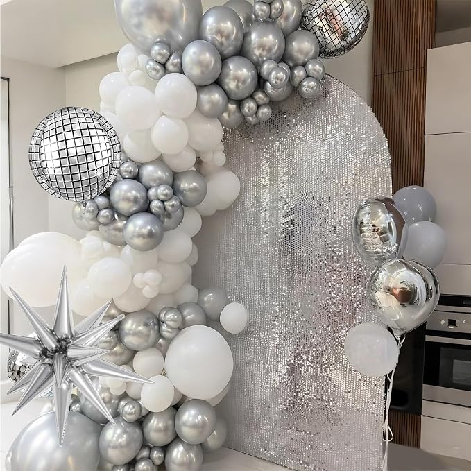 White And Silver Balloons, Pearl White Silver Balloons, Confetti Latex Balloon - Image 6
