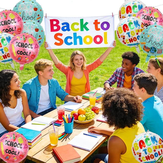12 Pcs Back to School Balloons, Colorful 18 inch Round Printed Balloons - Image 3