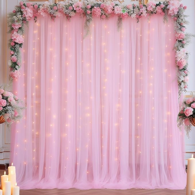 10x10ft Pink Tulle Backdrop Curtain by Partisky
