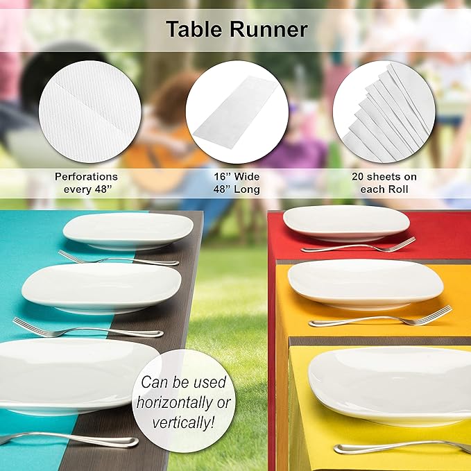 American Homestead Paper Table Runner Roll - 78 ft. Disposable Linen-Like Table Cover Roll - 20 Perforated Table Runners (16" x 48") for Parties, Weddings, and Events - White
