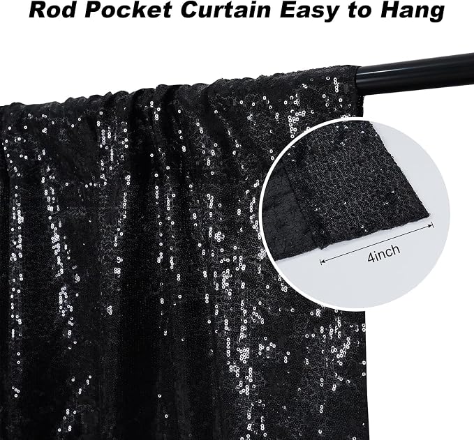 Juya Delight Black Sequin Backdrop, 8FTx8FT NO See-Through Photobooth Backdrop - Image 3