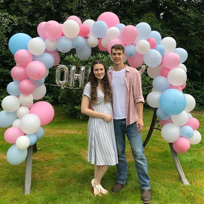 Pink Blue White balloons, 30 Pieces Pastel Pink White Blue Latex Balloons - Image 4