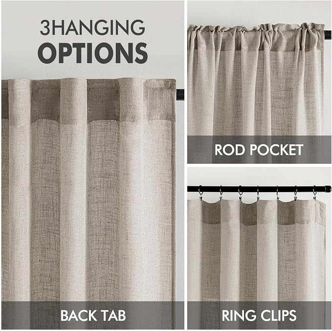 MIULEE Burlywood Birch Linen Curtains 52x54 Inch Long 2 Panels - Image 3
