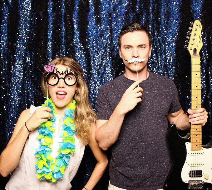 JYFLZQ Navy Blue Sequin Backdrop Curtains 8ft x 8ft 1 Panel Glitter Photo Booth Backdrops Sparkly Photography Background Drapes for Parties Wedding Bridal Showers