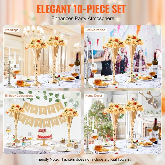 VEVOR 10PCS 43cm/16.9” Tall Wedding Flower Vase, Metal Wedding Trumpet - Image 6
