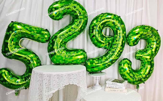 40 inch giant Green pixel miner game number 4 balloon | Large mining theme foil - Image 5