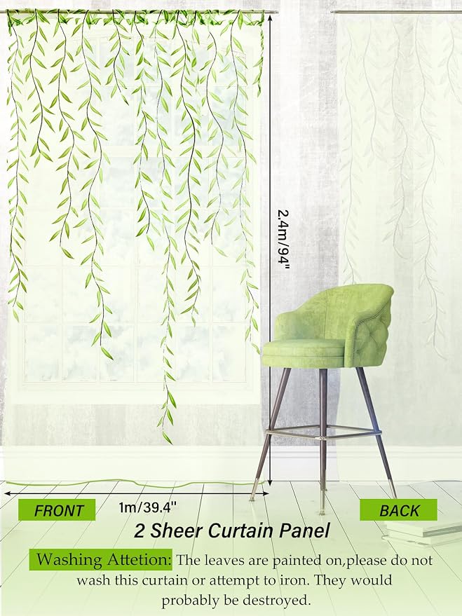Willow Voile Curtains Cute Green Sheers Leaf Tulle Vine Window Sheers Ivy - Image 2