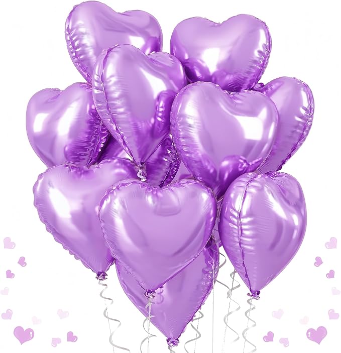 Purple Foil Heart Balloons, 18 Inch Light Purple Helium Heart Balloons by TAOYE
