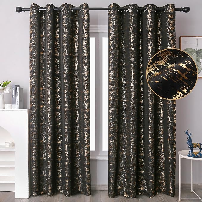 Taisier Home Gold Foil Print Linen Textured Curtains Geometric Dots Pattern by TaisierHome